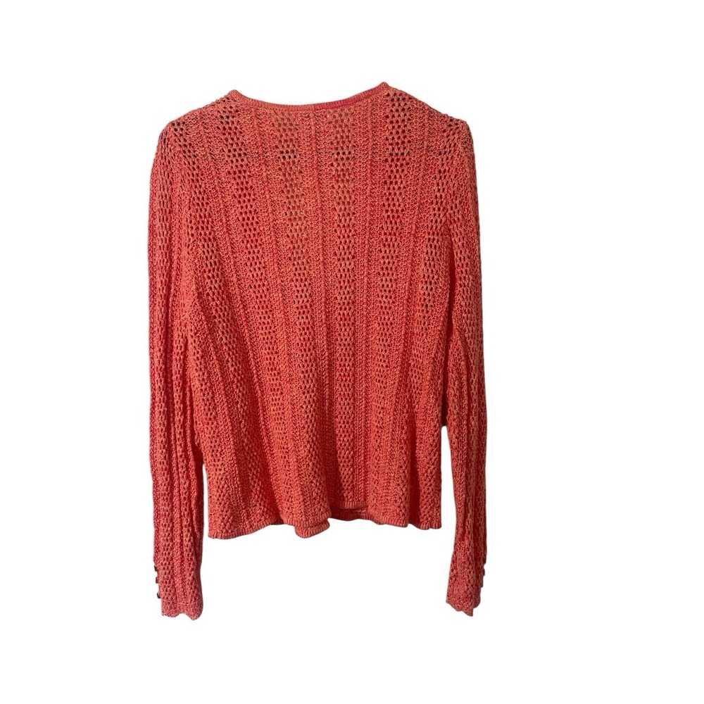 Sundance Coral Crochet Mixed Open Knit Cardigan M Cotton Quiet Luxury Preppy - Picture 3 of 10